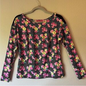 Betsey Johnson Floral and Polk-A-Dot Pattern Mesh Top 90’s Size Small